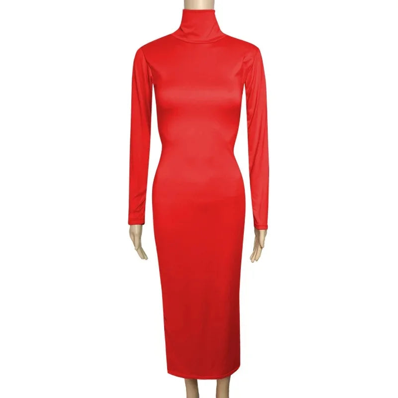 Robe longue à col haut pour femme, couleur unie, Sexy, élégante, transfrontalière, B105, AE, Stockpile, à la mode, automne