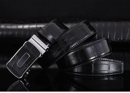 Ceinture en cuir véritable pour hommes d'affaires haut de gamme, 3.3cm, boucle automatique en alliage, peau de vache à deux couches, ceinture de costume décontractée pour hommes