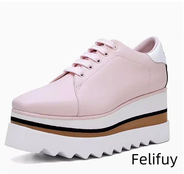 Baskets Blanches en Cuir de Vache pour Femme, Chaussures à Semelle Optique, Décontractées, à Lacets, Confortables, d'Extérieur, de Styliste, Printemps 2024