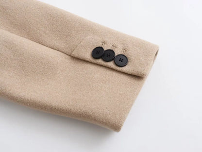 TRAF femmes 2024 automne nouvelle mode Tongle Style coupe ajustée longue manteau décontracté Chic revers bouton à manches longues manteau vêtements d'extérieur Mujer