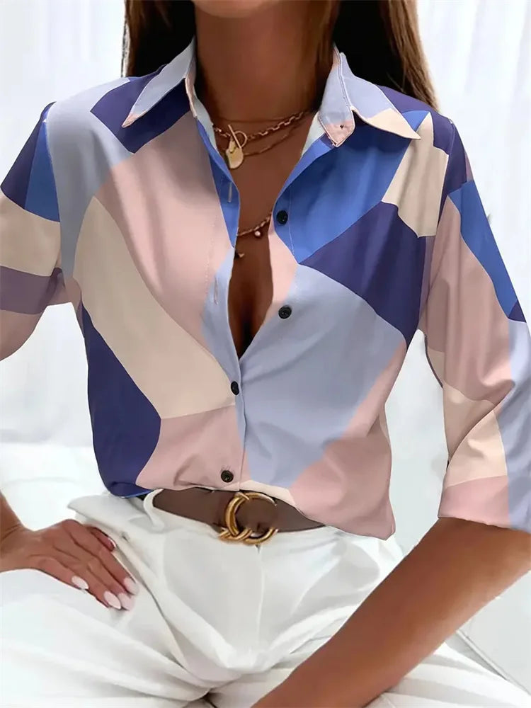 Nouvelle texture imprimée chemise tempérament femmes bureau chemise à manches longues 2024 automne