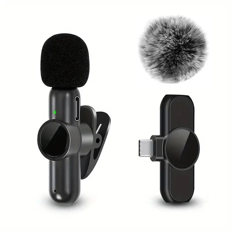 Microphone Lavalier sans fil avec couverture coupe-vent, Mini micro d'enregistrement Audio et vidéo pour iPhone et téléphone portable Android