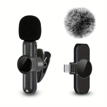 Microphone Lavalier sans fil avec couverture coupe-vent, Mini micro d'enregistrement Audio et vidéo pour iPhone et téléphone portable Android