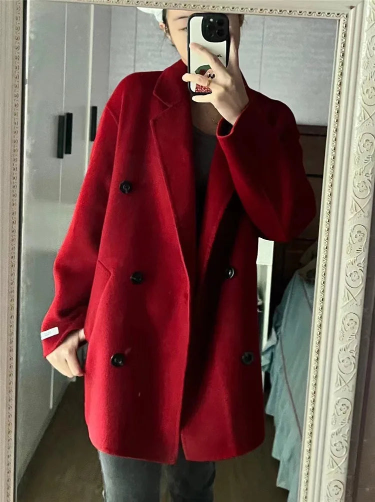 GENHUA 2025 automne hiver nouveaux modèles femmes Double face manteau en cachemire de haute qualité polyvalent 10% cachemire veste à Double boutonnage