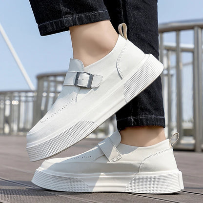 2025 Nouveaux mocassins à plateforme pour hommes Chaussures à enfiler en cuir à semelle épaisse Chaussures de marche confortables et décontractées pour hommes Chaussures plates à enfiler à la mode
