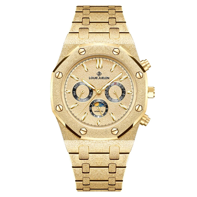 LOUIE JUELEN nouveaux hommes montre haut de gamme de luxe mécanique automatique en acier inoxydable étanche lune montre lumineuse montre-bracelet horloge