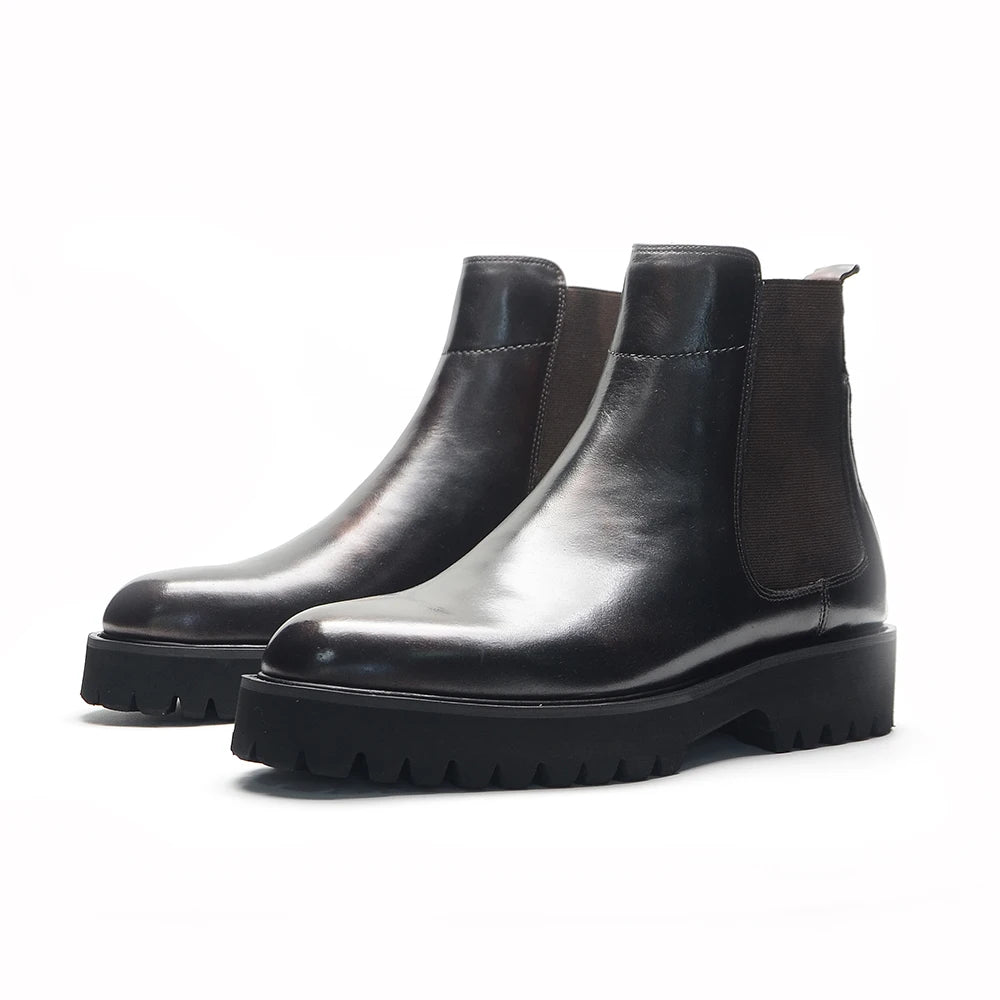 Bottes Chelsea montantes de Style britannique pour hommes, chaussures classiques de luxe en cuir véritable avec bande élastique pour augmenter la hauteur, automne et hiver