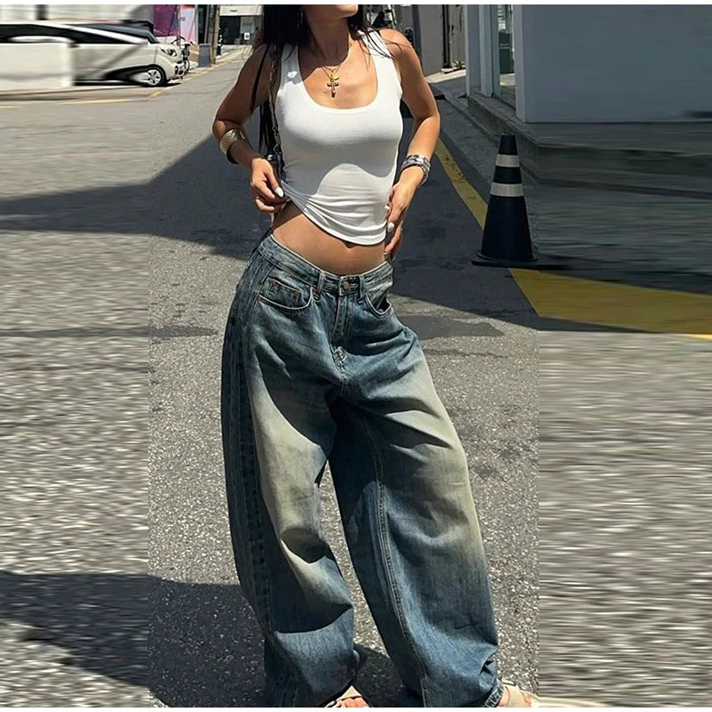 Pantalon en jean Baggy surdimensionné pour femme Y2K Harajuku Hip-hop Vintage Pop gothique taille haute pantalon à jambes larges pantalon Streetwear