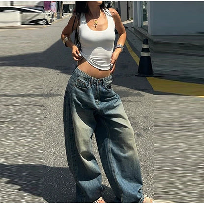 Pantalon en jean Baggy surdimensionné pour femme Y2K Harajuku Hip-hop Vintage Pop gothique taille haute pantalon à jambes larges pantalon Streetwear