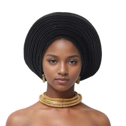 Turban Africain Plissé pour Femme, Déjà Fait, Cravates de Sauna, Bonnet Auto Gele, Hijab Musulman, Mariage Nigérian, Chapeau Rond
