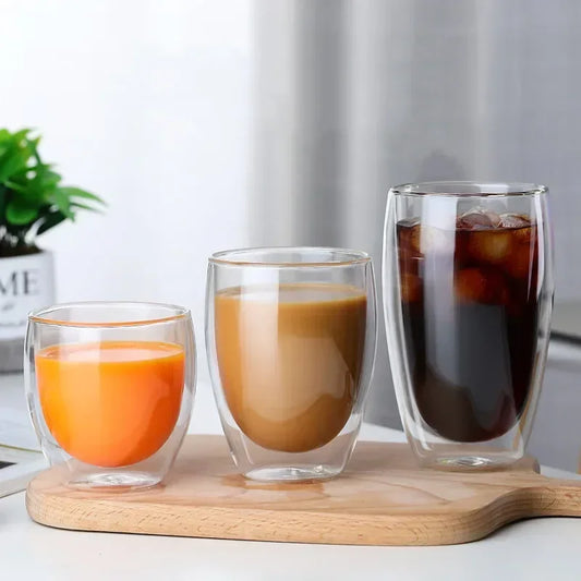 Tasse en verre à Double paroi résistante à la chaleur, 80-650Ml, bière, lait, café, eau, tasse transparente, vente en gros, service à boissons en verre, cadeau