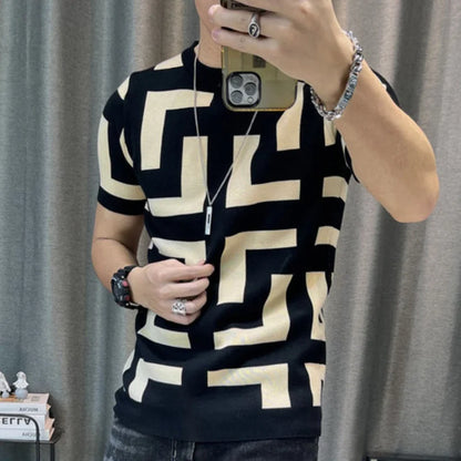 Polo BS été nouveaux hommes mince Vintage à manches courtes tricot t-shirt rayé imprimé col rond graphique t-shirts pour hommes Camiseta Masculina