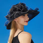 Chapeau Derby à fleurs de couleur unie pour femmes, en Organza à large bord, à volants, chapeau de soleil pliable, Protection UV, pour fête de thé, mariage