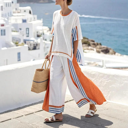 2025 nouvelle rayure femmes mode décontracté ensemble de 2 pièces été haut ample élégant solide bureau vacances pantalon costume femmes vêtements