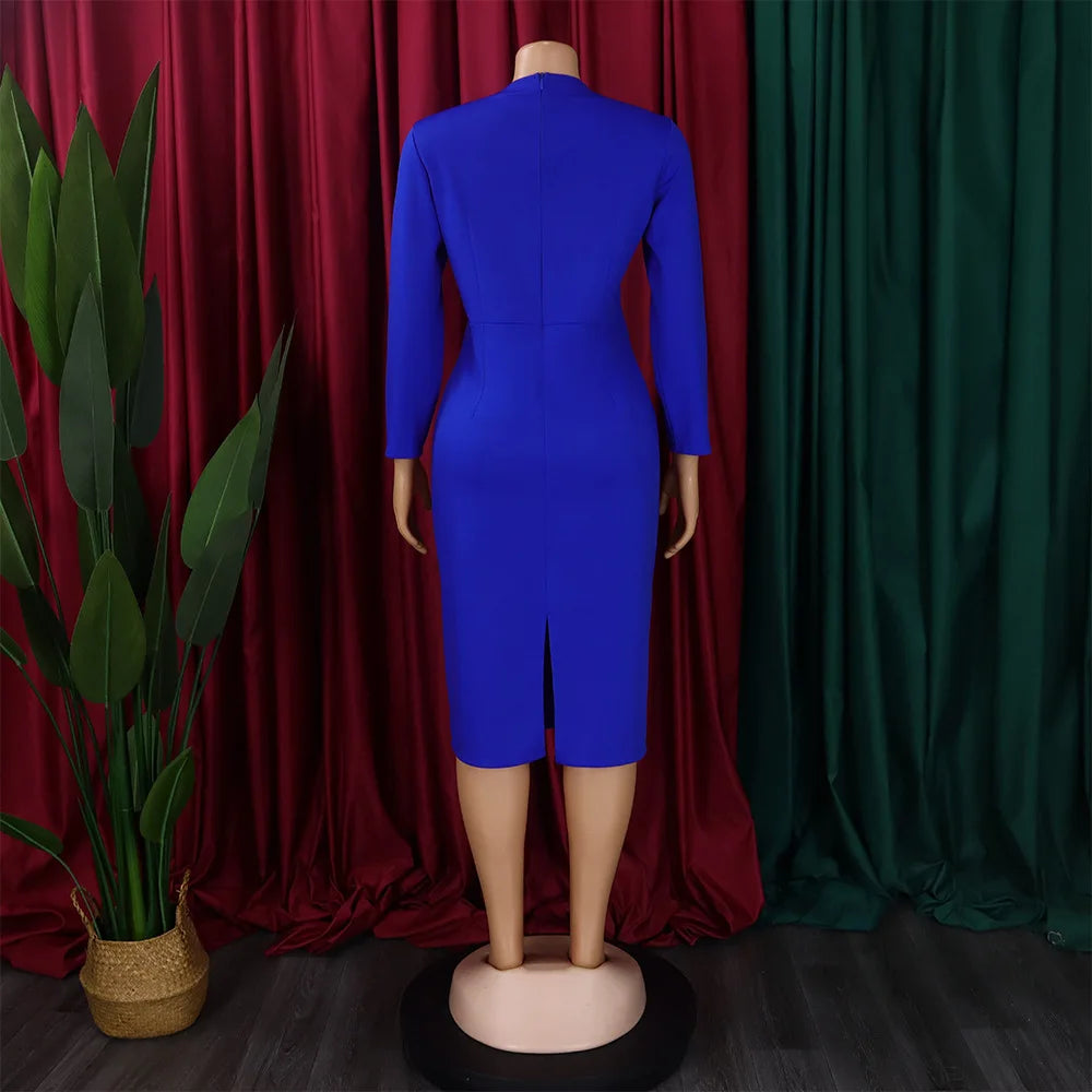 FairyShely 2025 Sexy Patchwork grande taille robe de Club femmes à manches longues grandes robes dame coupe ajustée fête robe courbe serrée