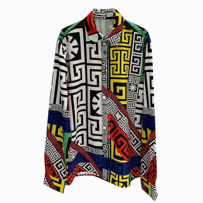 Chemises de luxe royales pour hommes, vêtements ajustés, chemises à imprimé floral complet, bandes dessinées longues, chemises de fête de remise de diplôme, s sociaux de luxe pour hommes