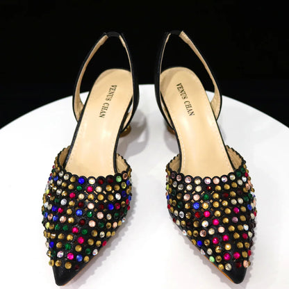 Venus Chan – escarpins à bout pointu pour femmes, chaussures et sacs italiens élégants, couleur vin, ensemble assorti, 2023