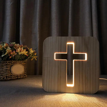 Lumière Led croix chrétienne en bois ornements USB LED veilleuse décoration de Table chrétienne debout église croix Miniatures