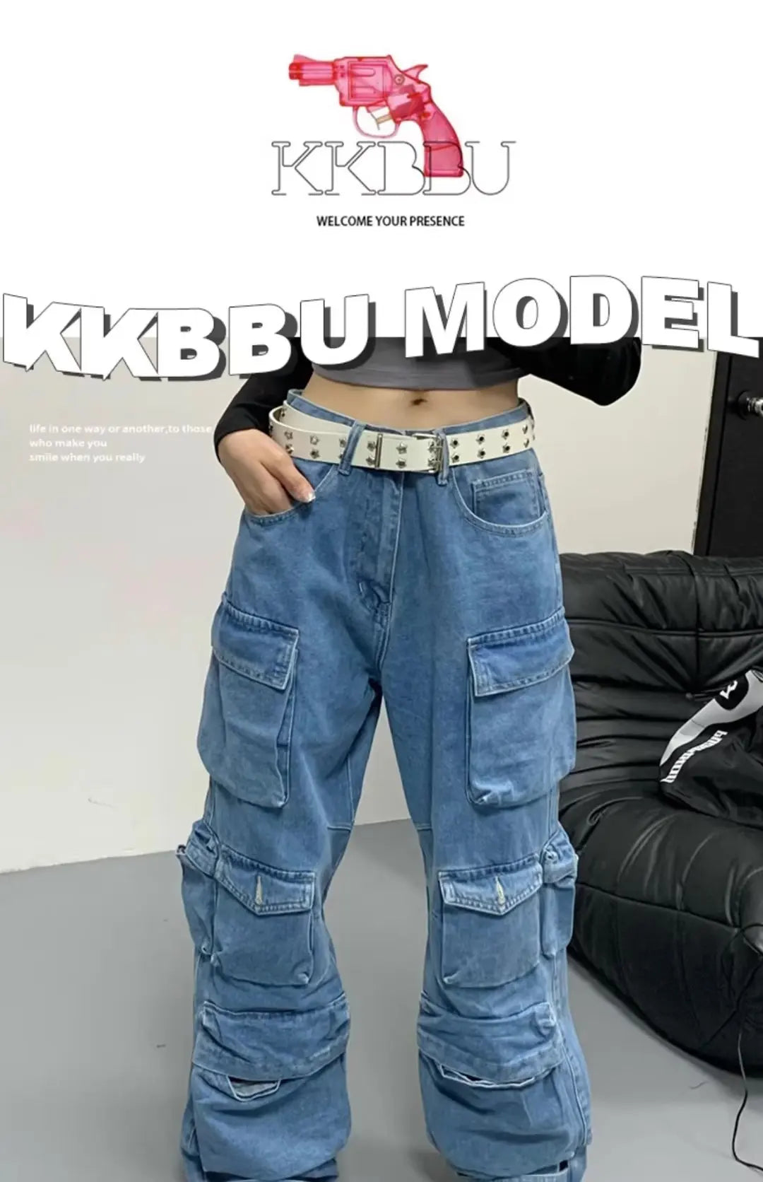Jean Baggy à jambes larges pour femmes, pantalon Cargo multi-poches, nouvelle mode Harajuku Y2K, Streetwear, jean bleu délavé, 2025