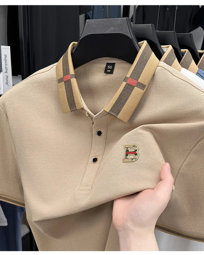 Polo d'été à manches courtes pour hommes, mode golf, design haut de gamme, broderie en soie glacée exquise, T-shirt respirant, 2025