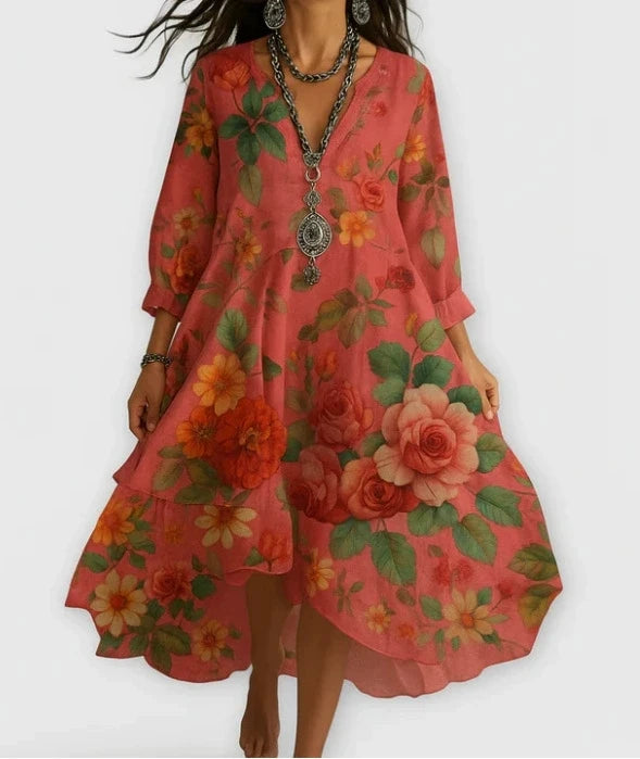 Robe décontractée pour femmes, ample, rétro, imprimé, manches 7-quarts, mode printemps-automne, élégante, bord de mer, vacances, 2025