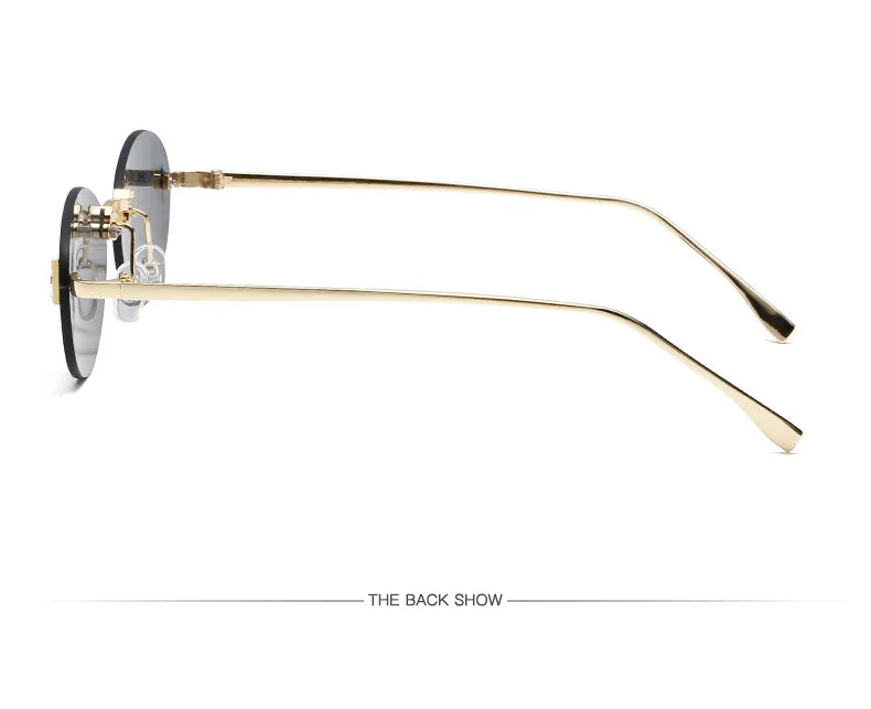 Lunettes de soleil noires sans bords avec petite lettre ovale en diamant «F» pour femmes, marque de luxe, monture métallique, lunettes de soleil Unsiex, nuances élégantes UV400