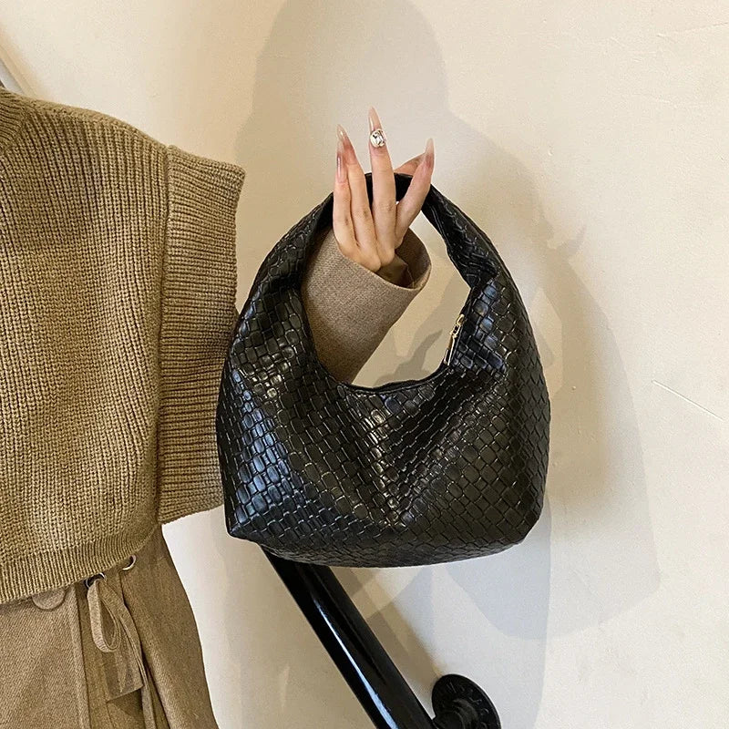 Femmes classique mode tissé en relief Hobo souple en cuir PU petit sac à bandoulière à poignée supérieure décontracté sacs à main quotidiens