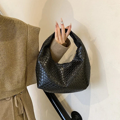 Femmes classique mode tissé en relief Hobo souple en cuir PU petit sac à bandoulière à poignée supérieure décontracté sacs à main quotidiens