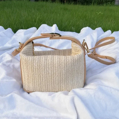 Yogodlns été petit sac à main en paille sac à bandoulière tendance tissé seau sac à bandoulière décontracté bord de mer sac de plage filles poignée fourre-tout