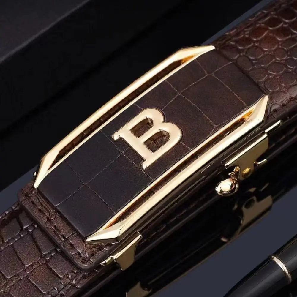 Ceinture en cuir pour hommes, décontractée, café noir, Design de luxe, marque tendance, boucle automatique, motif Crocodile