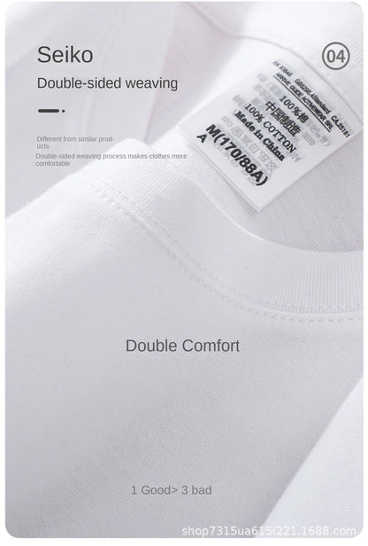 T-shirt à manches courtes en coton épais, Beige, 300g, col rond, ample et Base, pour hommes et femmes, été