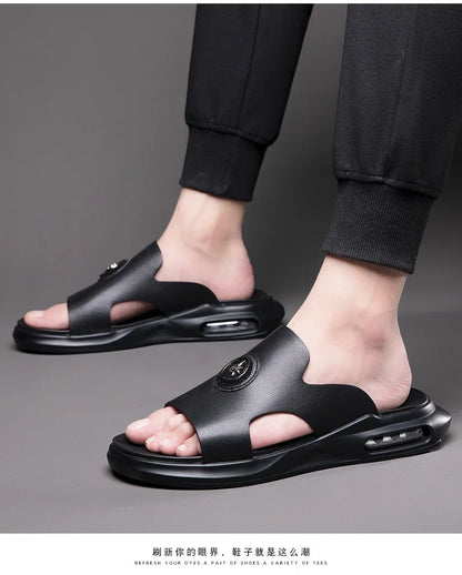 Luxury Men's Genuine Leather Sandals Classic Roman Men Shoes Slippers Soft Comfortable Men Non-slip Walking Slippers Footwea