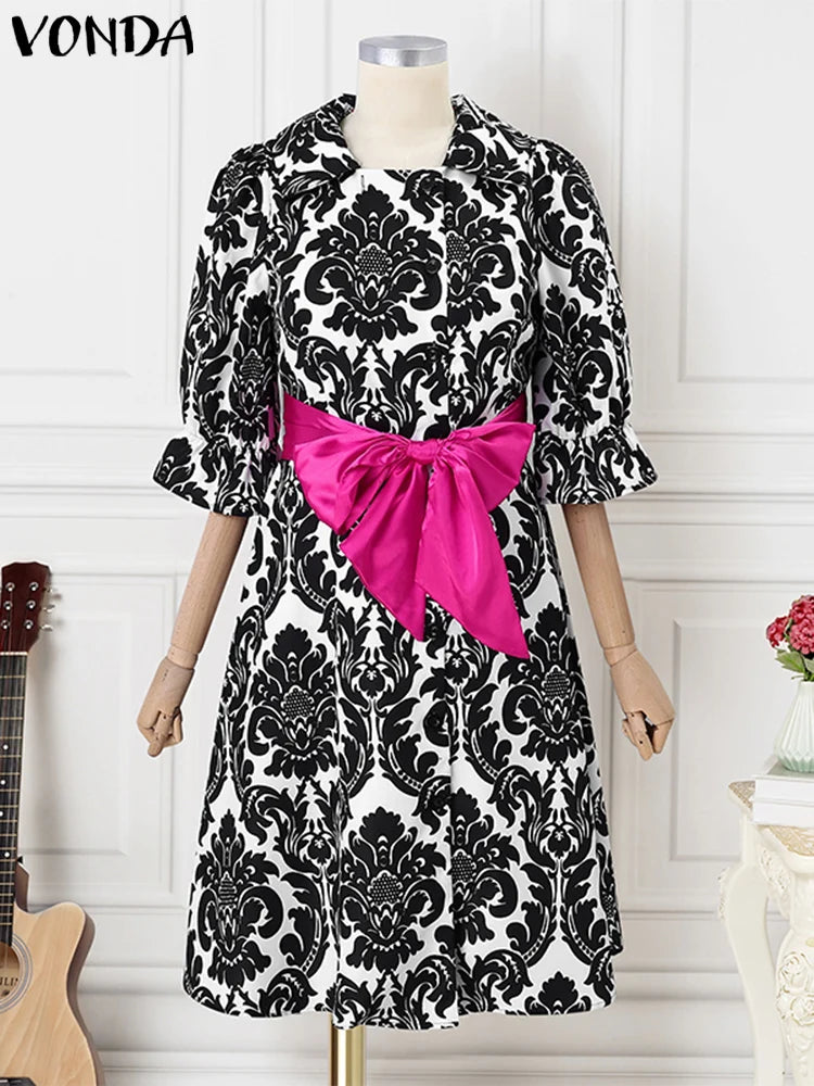 VONDA-Robe de Soirée Imprimée pour Femme, Tenue Éducative Bohème, Col Montant, Ceinture à Nministériels d, Décontractée, Élégante, Été, 2025