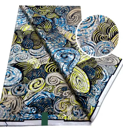 Tissu africain en cire de coton, très bonne qualité, nouvelle grande cire Ankara brillante Pagne, couleur grise, brillant doré, trucs Batik, 6 mètres