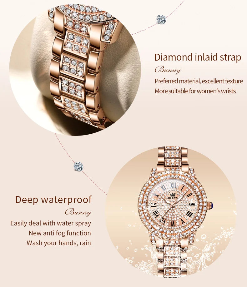 OLEVS Original diamant montre pour femmes mode élégant en acier inoxydable étanche Quartz montre-bracelet de luxe dames robe montres