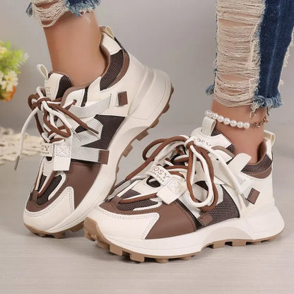 Baskets Basses Confortables à Lacets pour Femme, Chaussures d'Extérieur Décontractées et Respirantes, Nouvelle Collection 2025