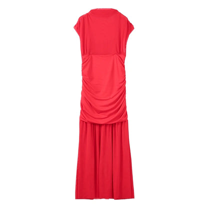 Robe longue de soirée plissée rouge Chic, élégante, manches volantes, maille, Patchwork, Maxi, vacances d'été, plage