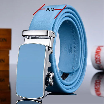 Ceinture automatique bleu ciel pour hommes et femmes, ceinture de loisirs d'affaires, bande passante 3cm et 2024 cm, nouvelle mode, 3.5