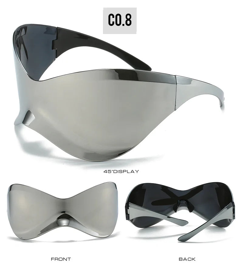 Lunettes de soleil surdimensionnées avec bouclier futuriste pour femmes et hommes, masque argenté à la mode, visière, Punk Y2K