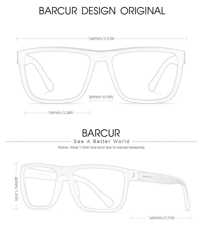 BARCUR Design-Lunettes de soleil polarisées TR90 pour homme et femme, accessoire de sport léger, protection UVAB