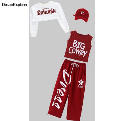 Filles K-pop haut court mode lettres Sport Joggers pantalon fille groupe vêtements ensembles enfants Hip Hop Streetwear enfants Jazz Costumes