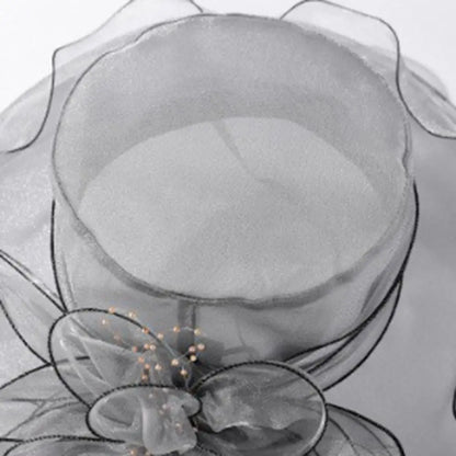 Chapeau Derby à fleurs de couleur unie pour femmes, en Organza à large bord, à volants, chapeau de soleil pliable, Protection UV, pour fête de thé, mariage