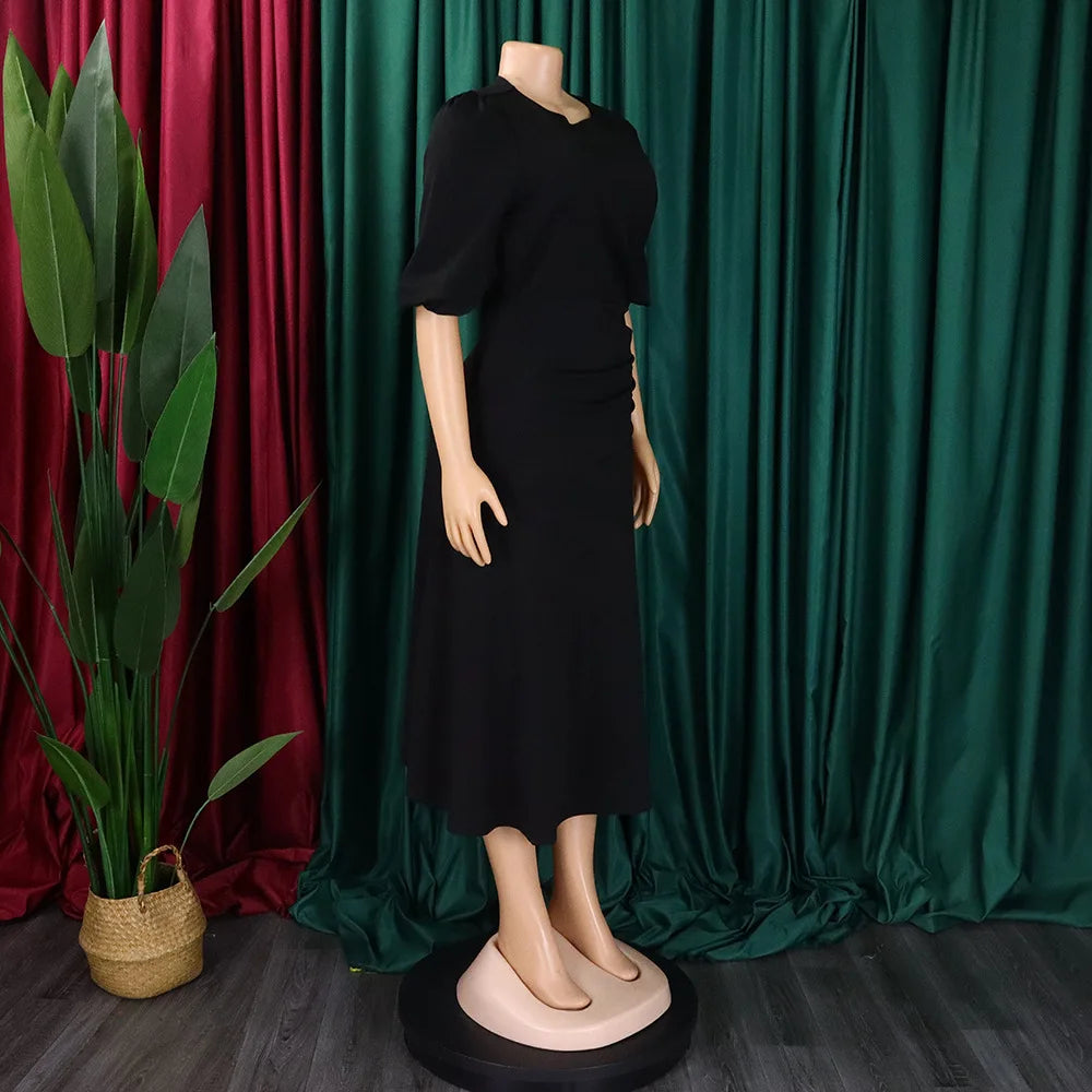 FairyShely-Robe longue à manches courtes pour femmes, grande taille, col rond, grandes robes pour dames, robe de soirée serrée, robe curvy, monochromatique, été, 2025