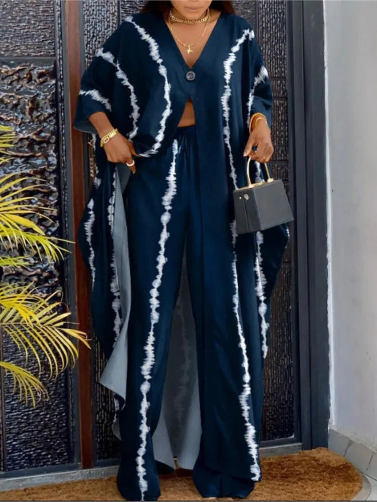 Ensemble haut et pantalon à manches longues pour femmes, col en V, impression de lettres, devant ouvert, décontracté, mode printemps, été, nouveau, 2023