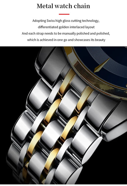 2024 nouveaux hommes montre en acier inoxydable Style d'affaires de luxe strass 43mm bleu or Quartz mouvement montre-bracelet Relogios Masculino