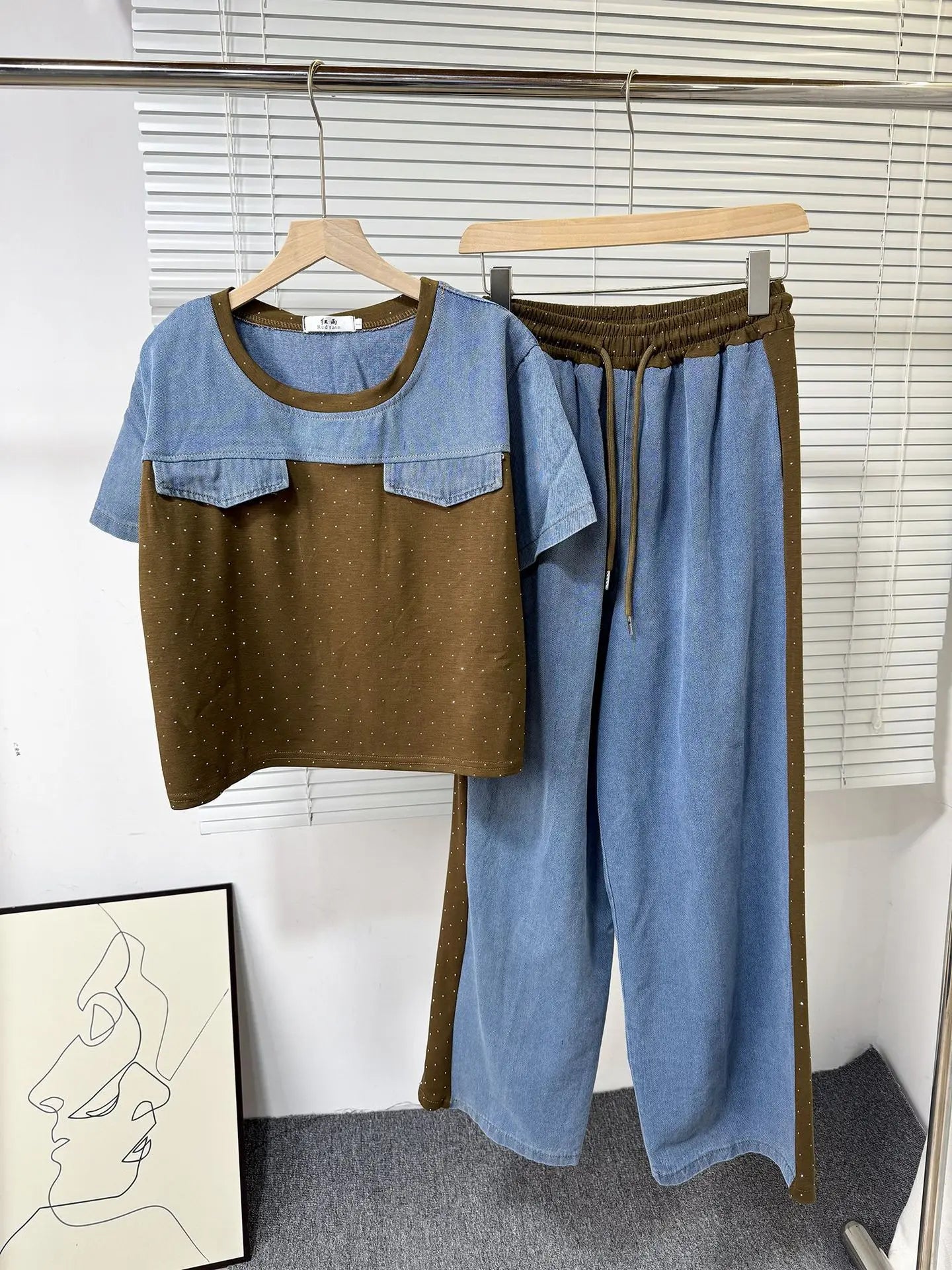 Ensemble deux pièces en Denim pour femmes, ensemble pantalon assorti, Streetwear Y2k, décontracté, perçage à chaud, hauts, jambes larges, pantalons longs, taille haute, 2025