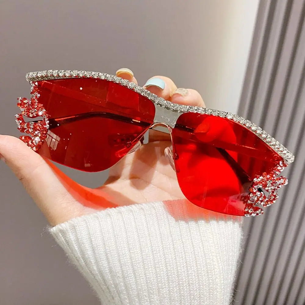 Y2K lunettes de soleil sans monture Punk irrégulière femme lunettes de soleil de luxe concepteur UV400 Protection diamant cristal nuances pour les femmes