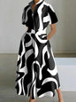 Robe élégante à imprimé géométrique pour femmes, chemise à col rabattu, taille élastique, grande robe balançoire, nouvelle mode, été, 2024
