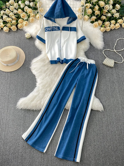 Veste à capuche costume de sport à la mode femmes été 2025 nouveau ensemble deux pièces populaire pantalon réducteur d'âge