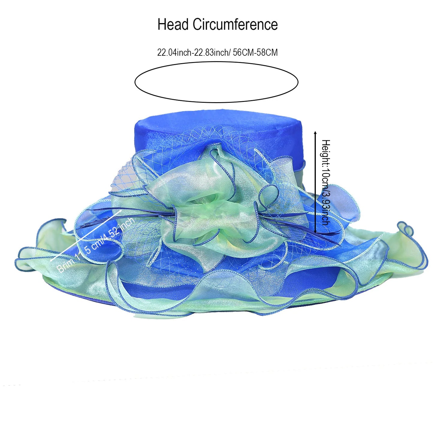 FS été bleu vert église Chapeau pour femmes élégant à large bord Organza Fascinator chapeaux mariage mariée Casquette avec fleur Chapeau Femme